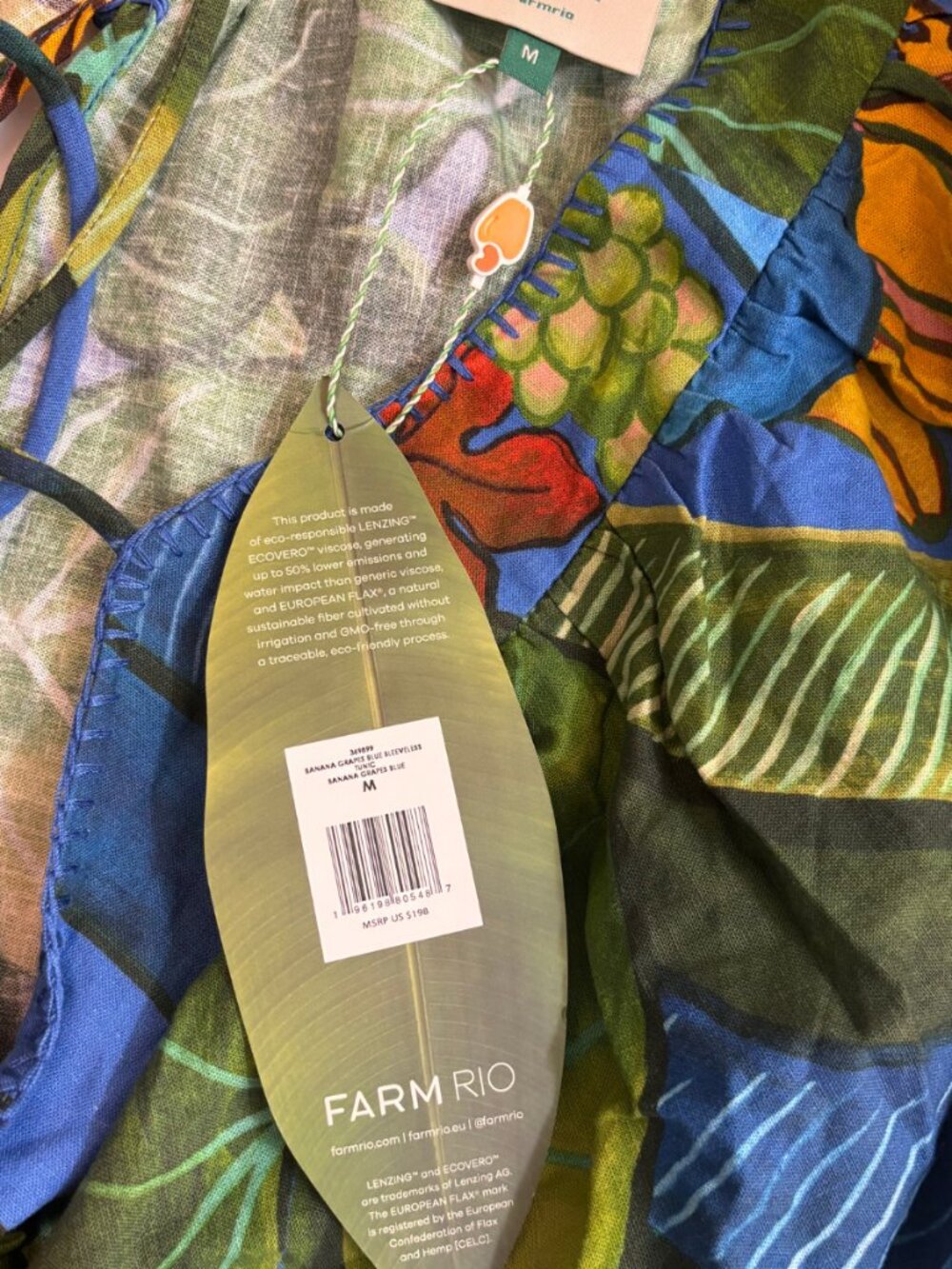 NWT FARM RIO Banana Grapes Tropical Print Linen Cami Top Blue M - Picture 12 of 13